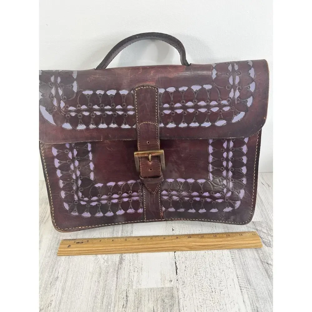 Vintage Hand Tooled Leather Briefcase Satchel